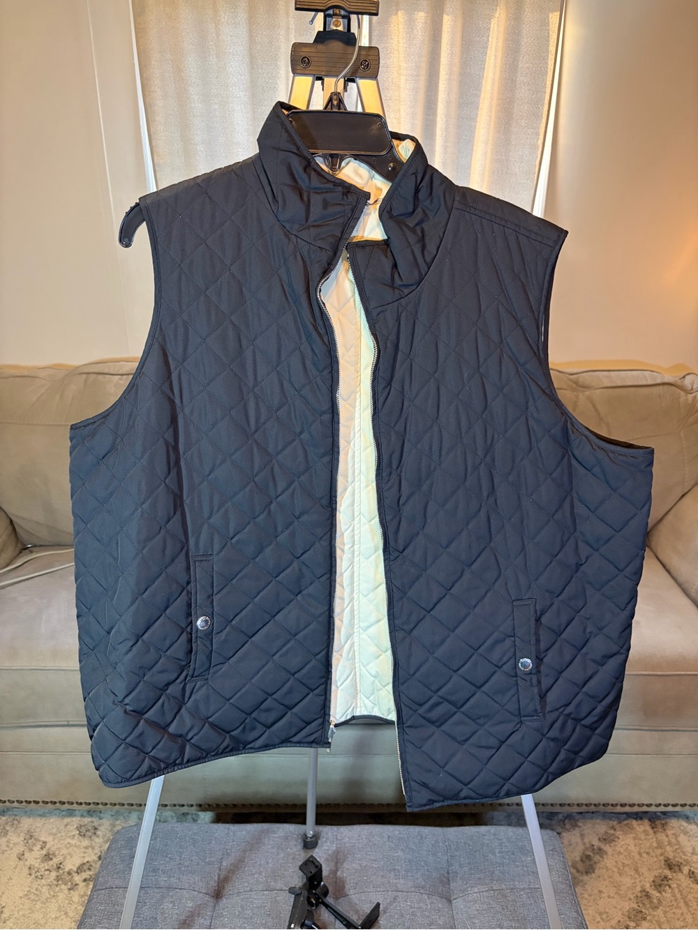 Lauren Ralph Lauren Black Quilted Reversible Vest with Cream Lining